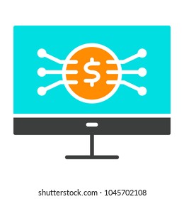 Money Symbol on Computer Screen Icon.  96x96 for Web Graphics and Apps.  Simple Minimal Pictogram. Vector