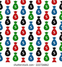 Money symbol seamless pattern on white background. Vector illustration.