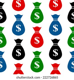 Money symbol seamless pattern on white background. Vector illustration.
