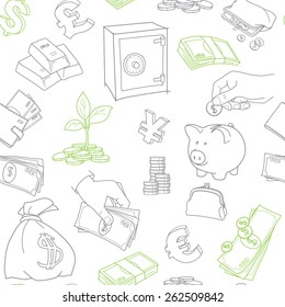 Money symbols doodle sketch vector seamless pattern