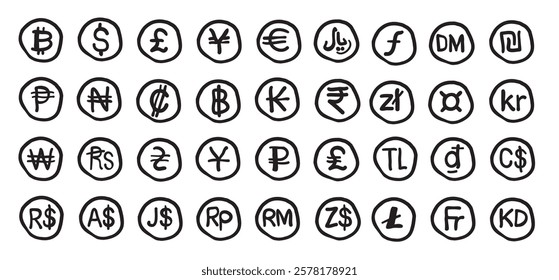 money symbols in hand drawn style. Elements for stickers decoration design mail posts postcards poster print background backdrop