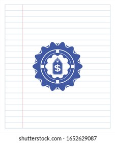 money tag icon drawn with pen. Blue ink. Vector Illustration. Detailed.