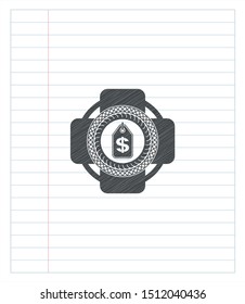 money tag icon emblem draw with pencil effect. Vector Illustration. Detailed.