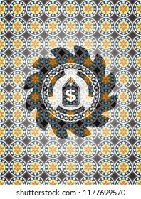 money tag icon inside arabesque badge background. arabic decoration.