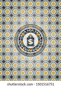 money tag icon inside arabesque badge. arabic decoration.