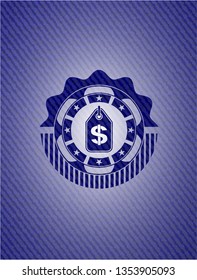 money tag icon inside badge with jean texture