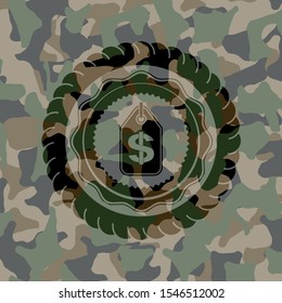 money tag icon inside camouflaged emblem