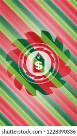 money tag icon inside christmas colors badge.