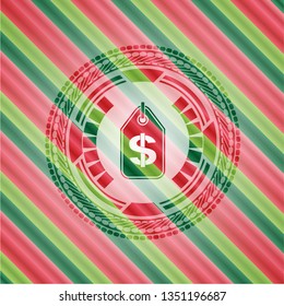 money tag icon inside christmas badge background.