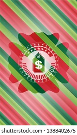 money tag icon inside christmas badge background.