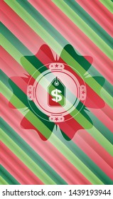money tag icon inside christmas colors style emblem.