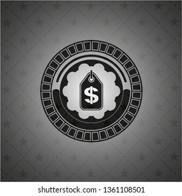 money tag icon inside dark emblem. Retro