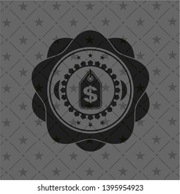 money tag icon inside dark emblem