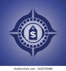 money tag icon inside emblem with jean texture