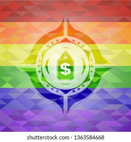 money tag icon inside lgbt colors emblem 