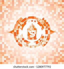 money tag icon inside orange mosaic emblem