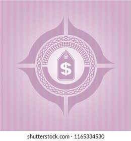 money tag icon inside pink emblem