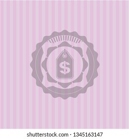 money tag icon inside pink emblem. Vintage.