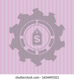 money tag icon inside pink emblem. Retro