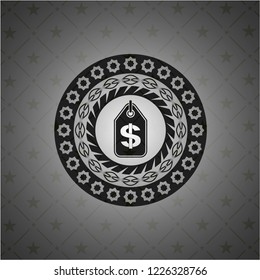 money tag icon inside realistic dark emblem