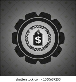 money tag icon inside realistic black emblem