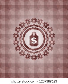 money tag icon inside red polygonal badge. Seamless.