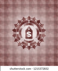 money tag icon inside red seamless polygonal badge.