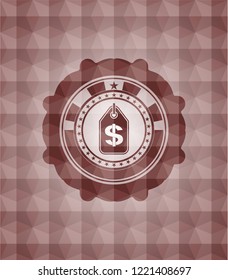 money tag icon inside red badge with geometric background. Seamless.