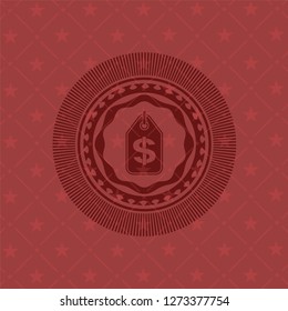 money tag icon inside red icon or emblem