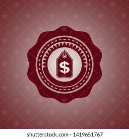 money tag icon inside red emblem. Retro
