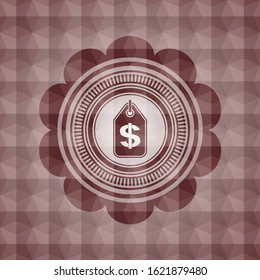 money tag icon inside red badge with geometric background. Seamless.