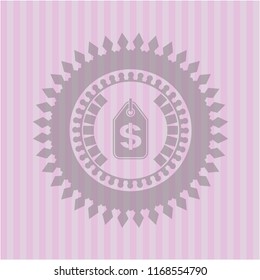 money tag icon inside retro style pink emblem