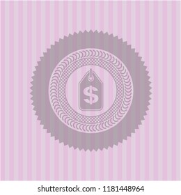 money tag icon inside retro pink emblem