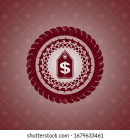 money tag icon inside retro red emblem