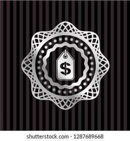 money tag icon inside silver shiny emblem
