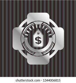 money tag icon inside silver shiny emblem