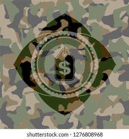 money tag icon on camo pattern