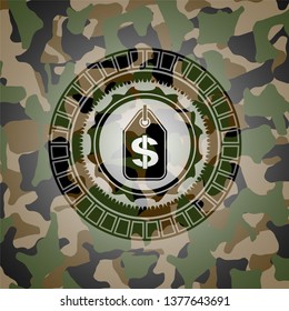 money tag icon on camo texture