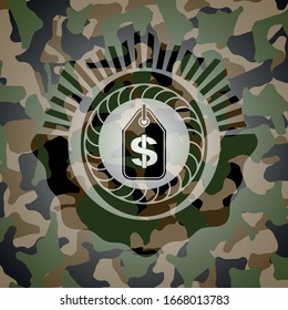 money tag icon on camouflage texture