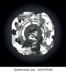 money tag icon on grey camouflage texture