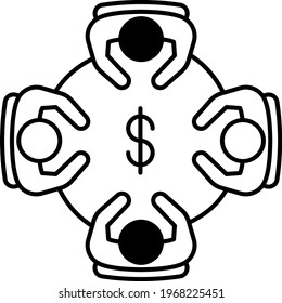 Money Talk or Debat Pictogram, Persons Sitted around the Table with Dollar Sign Vector Icon Design, Group Meeting on Financial Matter Sign, Meeting Concept, hrm symbol on white background,