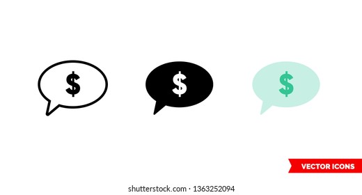 Money Talk Icon Of 3 Types: Color, Black And White, Outline. Isolated Vector Sign Symbol.