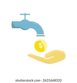 money tap with faucet and coin drop icon, flat style pictogram icon for ui or ux mobile app, vector illustration logo symbol design, isolated on white