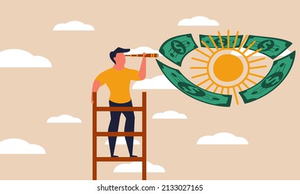 Money target and climbing ladder to finance rich. Stair to direction leadership growth and profit vector illustration concept. Investment income and dollar powerful. Business competition and decision