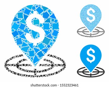 Money target composition of rough items in various sizes and shades, based on money target icon. Vector joggly items are organized into composition. Money target icons collage with dotted pattern.