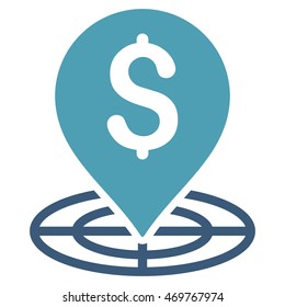 Money Target icon. Vector style is bicolor flat iconic symbol with rounded angles, cyan and blue colors, white background.
