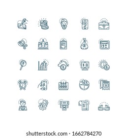 money and tax day concept icons set over white background, line style, vector illustration