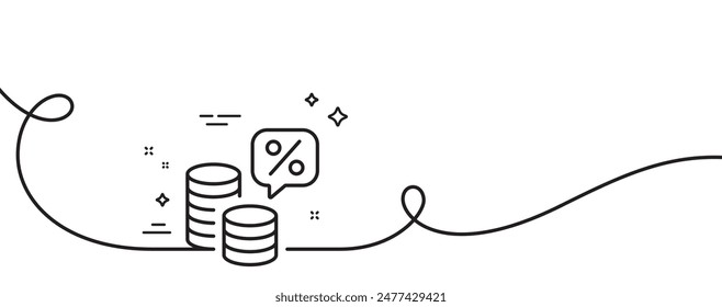 Icono de línea de impuestos. Una línea continua con rizo. Signo de tasa de impuestos de efectivo. Símbolo de interés financiero. Cinta de esquema único de impuesto monetario. Patrón de curva de bucle. Vector