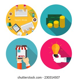 Money, Team Work, Idea, OnlineShopping  Flat Design Concept Vector  Illustration. EPS10 