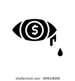 el dinero llora el problema de la pobreza el vector de icono de glifos. el dinero rompe el signo del problema de la pobreza. símbolo de contorno aislado ilustración negra